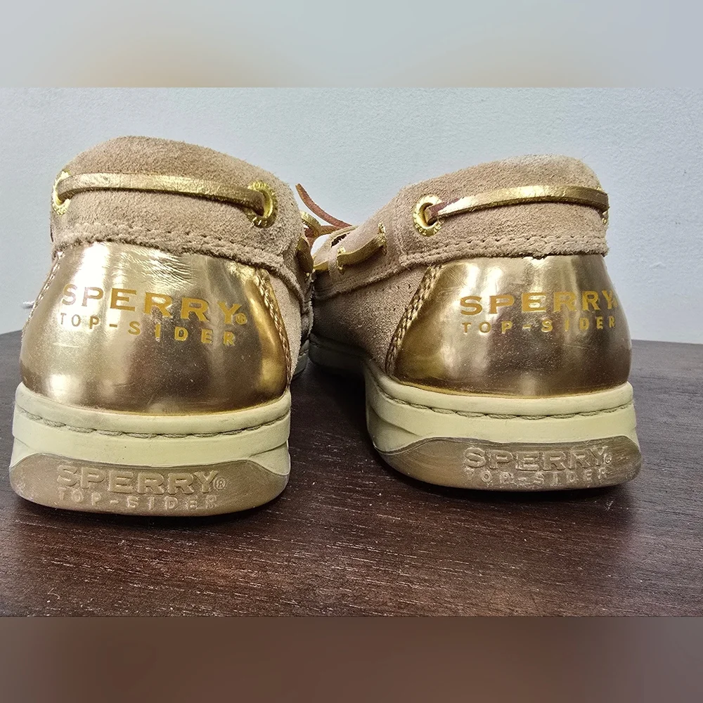 Sperry Top-Sider Leather Gold Sparkle Rhinestones Women's Size 8.5M - Picture 8 of 10